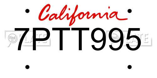 7PTT995 California License Plate