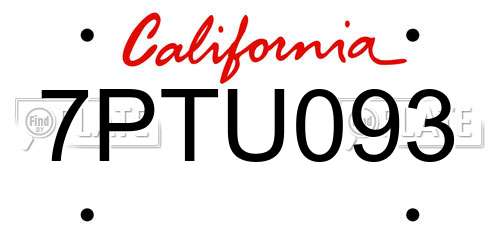 7PTU093 California License Plate