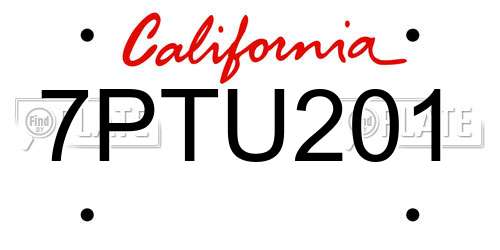 7PTU201 California License Plate