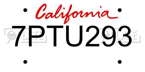 7PTU293 California License Plate