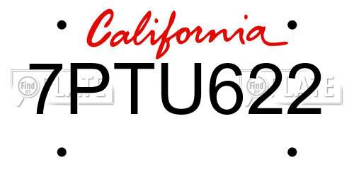 7PTU622 California License Plate