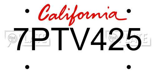 7PTV425 California License Plate