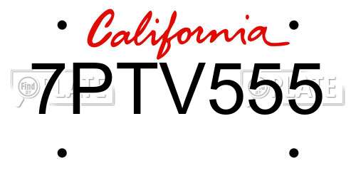 7PTV555 California License Plate