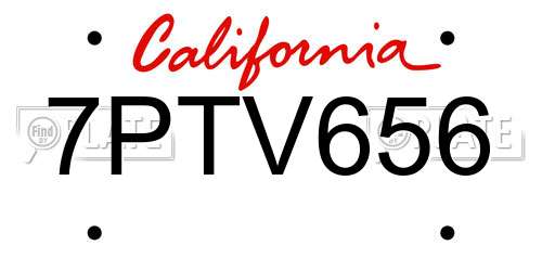 7PTV656 California License Plate