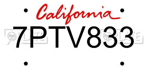 7PTV833 California License Plate