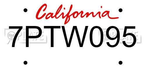 7PTW095 California License Plate