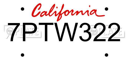 7PTW322 California License Plate