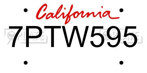7PTW595 California License Plate