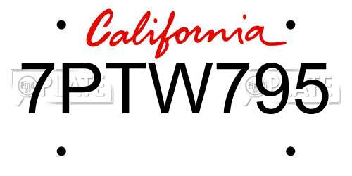 7PTW795 California License Plate