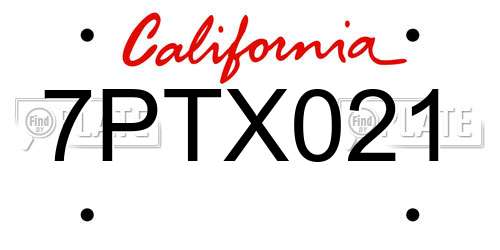 7PTX021 California License Plate