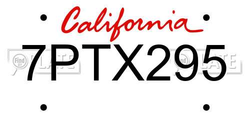 7PTX295 California License Plate