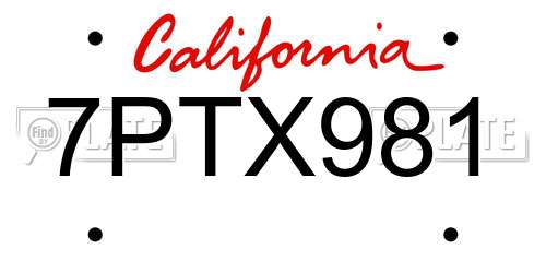 7PTX981 California License Plate