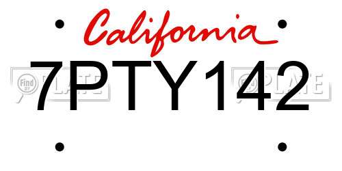 7PTY142 California License Plate