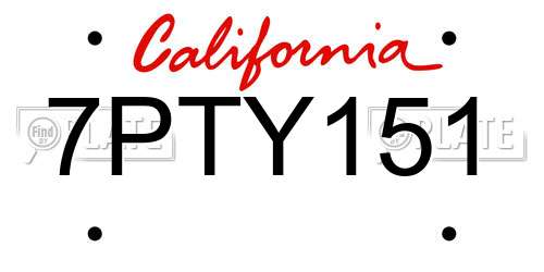 7PTY151 California License Plate