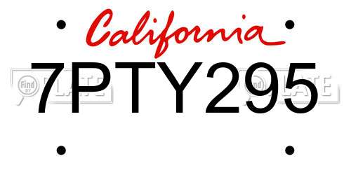 7PTY295 California License Plate