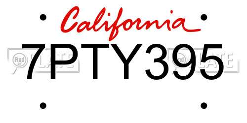 7PTY395 California License Plate