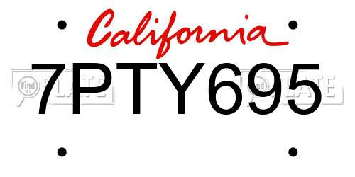 7PTY695 California License Plate