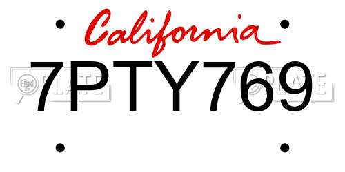 7PTY769 California License Plate