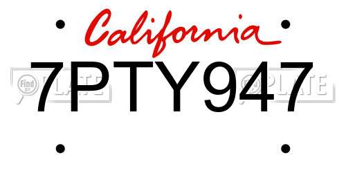 7PTY947 California License Plate
