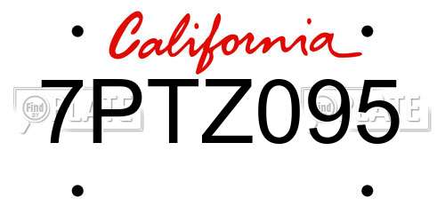 7PTZ095 California License Plate