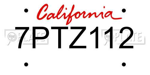 7PTZ112 California License Plate