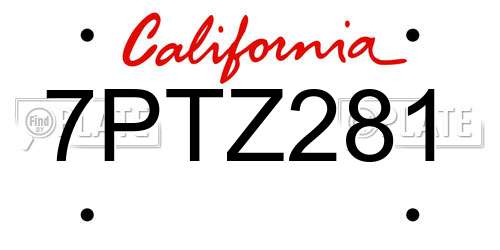 7PTZ281 California License Plate