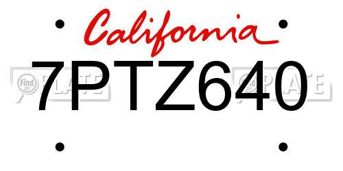 7PTZ640 California License Plate