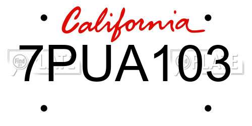 7PUA103 California License Plate