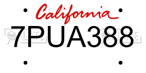 7PUA388 California License Plate