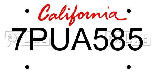 7PUA585 California License Plate