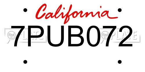 7PUB072 California License Plate