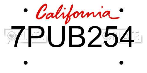 7PUB254 California License Plate
