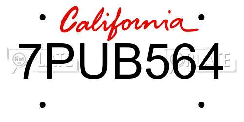 7PUB564 California License Plate