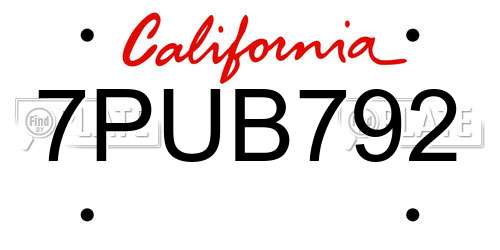 7PUB792 California License Plate