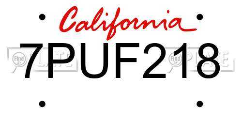 7PUF218 California License Plate