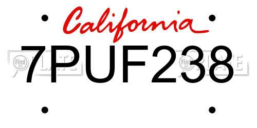 7PUF238 California License Plate