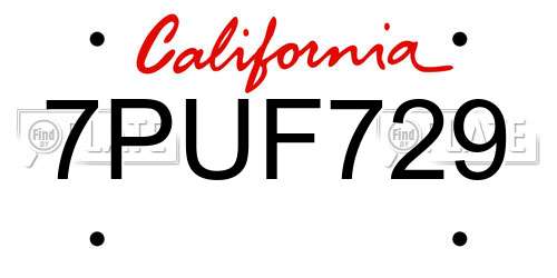 7PUF729 California License Plate