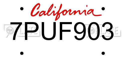 7PUF903 California License Plate