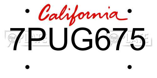 7PUG675 California License Plate