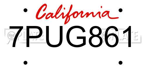 7PUG861 California License Plate