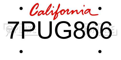 7PUG866 California License Plate
