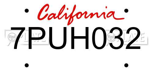 7PUH032 California License Plate