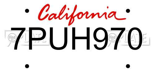 7PUH970 California License Plate