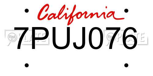 7PUJ076 California License Plate