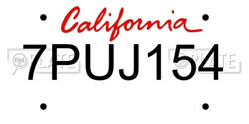 7PUJ154 California License Plate