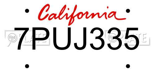 7PUJ335 California License Plate