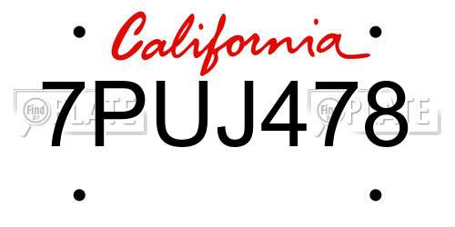 7PUJ478 California License Plate