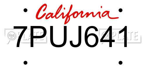 7PUJ641 California License Plate