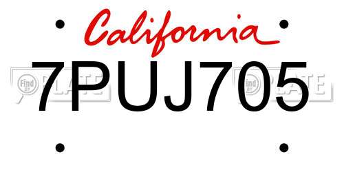 7PUJ705 California License Plate