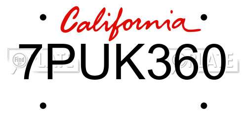 7PUK360 California License Plate